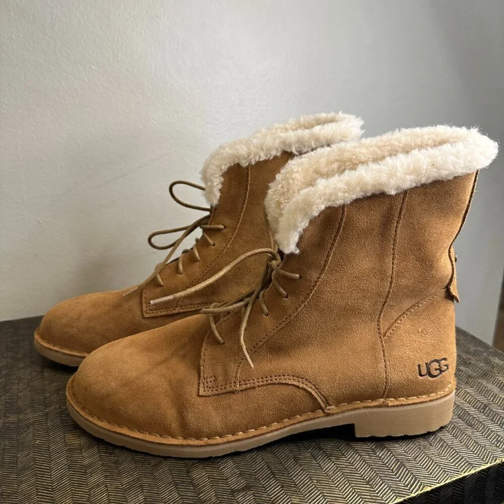 NEW Ugg Women's Quincy Lace up Suede Boot in Chestnut Tan - Size 11 - Picture 5 of 9